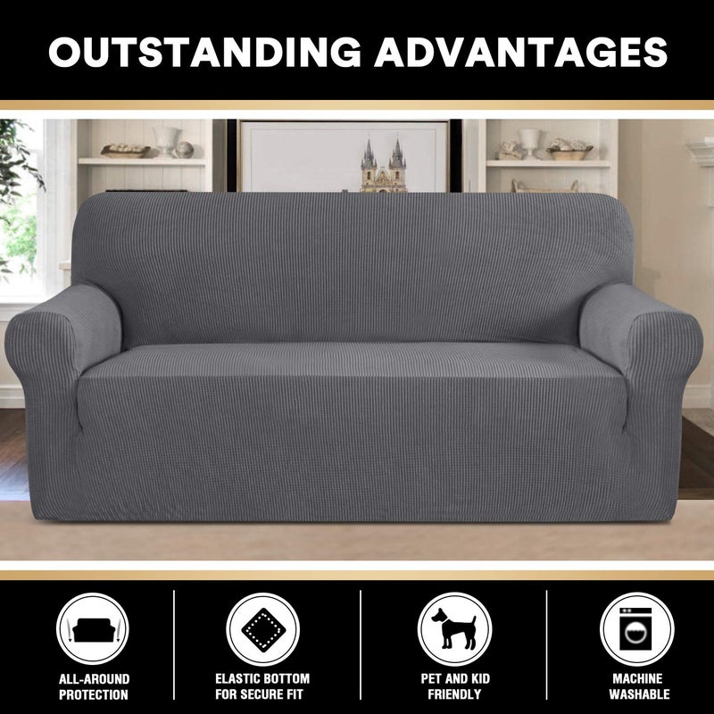PrinceDeco Stretch Sofa Cover Slipcover Couch Covers for 3 Cushion Couch Furniture Protector Sofa Covers with Non Slip Elastic Bottom Dogs Pet Friendly Fitted (Sofa, Grey) - Image 5